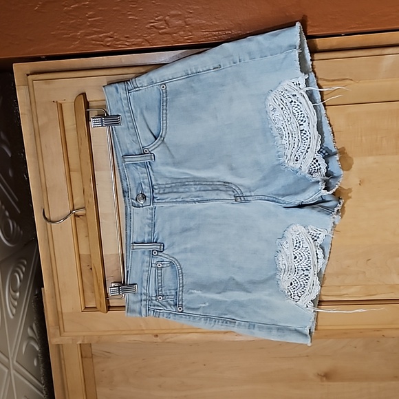 American Eagle Outfitters Pants - American Eagle Distressed Blue Cut Off Denim Jean Crochet Mom Shorts